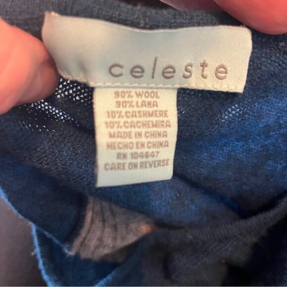 Celeste Wool & Cashmere Teal Grey Gray Poncho Cape Cover Up Sweater Reversible - Picture 8 of 8